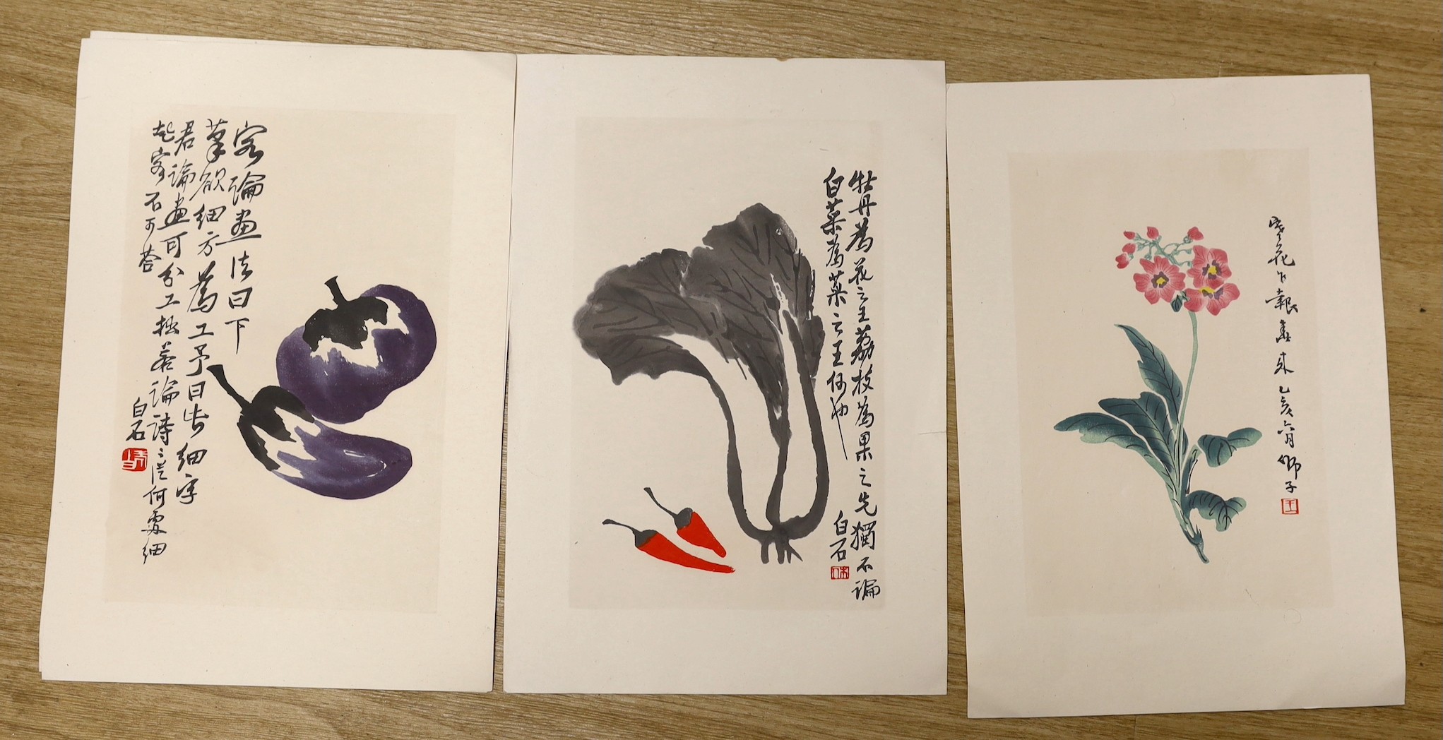 An album of Chinese prints, dated 1954 including Qi Baishi